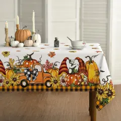 Gnome Pumpkin Buffalo Plaid Table Cover