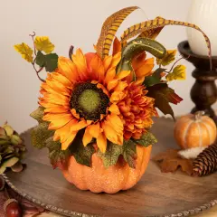 Northlight Sunflower and Gourds in Pumpkin Fall Harvest Decoration - 14.75" Orange