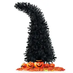 7 Feet Pre-Lit Black Halloween Tree with 400 LED Lights 1050 Tips Hinged Branches and Metal Base