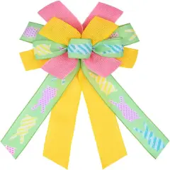 Happy Easter Large Wreath Bows for Front Door Decorations, Pink Yellow Holiday Bow Green Easter Bunny Bows