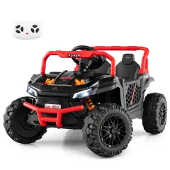 Red 12V Ride-On Truck Off-Road UTV for Kids with Parental Remote & LED Lights Black