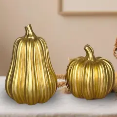 2 PCS Gold Pumpkin Decor for Fall Tabletop Decor