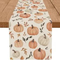Fall Table Runner Maple Leaf Pumpkin Seasonal