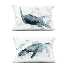 Stupell Industries Blue Weathered Turtle Portraits 2 Piece Decorative Printed Throw Pillow Set design by Marcus Prime, 14 x 7 x 20