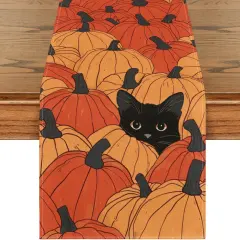 Pumpkins Black Cat Fall Table Runner,13x72 Inch
