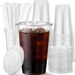 20 oz Plastic Cups with Lids and Straws, 50 Pack