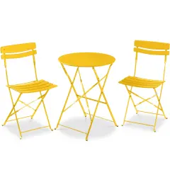 Best Choice Products 3-Piece Small Bistro Set, Folding Patio Furniture Set of 2 Chairs and Table Yellow
