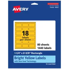 Avery Bright Yellow Paper Labels, 1-1/4" x 2-3/8" Rectangle