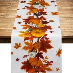 Thanksgiving Table Runner 73 x 12 Inches Fall Maple Leaves Pumpkin Table