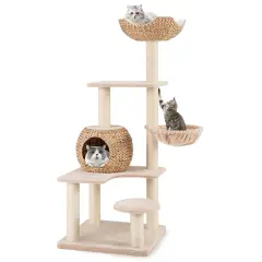 Costway 59" Cattail Cat Tower with Sisal Scratching Posts Perch Condo Soft Hammock Indoor