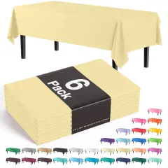 Exquisite 6-Pack Premium Plastic Tablecloth 54in. x 108in. Rectangle Plastic Table Cover Light Yellow