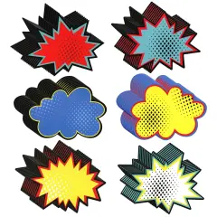 60 Pack Superhero-Themed Bulletin Board Cutouts &ndash; 5x7 Inch Poster Decorations, Starburst Signs for Comic Book Birthday, School Supplies (6 Unique Designs)
