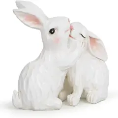 Easter Couple Bunny Decorations Spring Indoor Home Decor Electroplated European Mini Bunny Figurines Couple Gifts(Couple Bunny White)