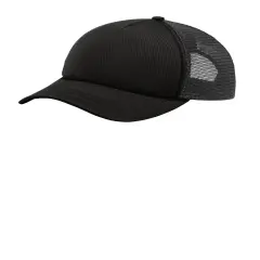 Port Authority&reg; 5 Panel Twill Foam Trucker Cap Black/ Black