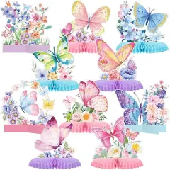10 Pieces Butterfly Centerpieces for Tables Butterfly Birthday Party Decorations Spring Honeycomb Table Centerpiece Spring flower Theme Party Supplies for Birthday Baby Shower Decor
