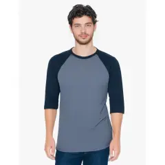 Tultex&reg; Fine Jersey Raglan Crewneck Three-Quarter Sleeve T-Shirt Hea Denim/Navy