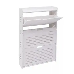 3 Tier PVC Shoe Cabinet for Entryway Modern Shoe Storage Rack with Flip Drawers