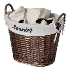 Wickerwise Handwoven Laundry Basket with Liner & Handles - Boho Decorative Storage Hamper for Clothes Blankets Pillows and Towels - Ideal for Laundry Room Bathroom Bedroom and Living Room Brown