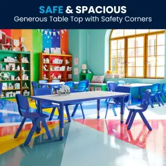 Emma and Oliver 23.625"W x 47.25"L Rectangular Plastic Height Adjustable Activity Table Blue