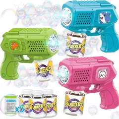 Bubble Guns with Bubble Solution- 3 Pack, Bubbles Gun, Blaster, Blower, Maker, Machine for Boys Girls