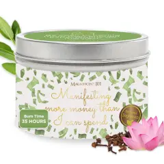Magnificent 101 Long Lasting Affirmation Tin Candle with Sage & Clove Scented | 6 Oz - 30 Hour Burn | Made of Soy Wax for Abundance, Meditation, Manifestation | Manifesting More Money Than I Can Multicolor