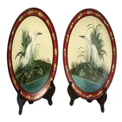 Pair of 10 Inch Diameter Heron Decorative Plates Multicolor
