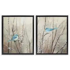 Stupell Industries Peaceful Perched Blue Birds Framed Floater Canvas Wall Art Black Floater Frame
