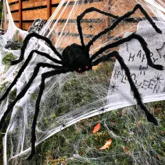 2 Pieces Giant Spiders Halloween Decorations Outdoor Indoor 6.5Ft Extra Large Poseable Fuzzy Black Spider Scray Party Favor Haunt House Home Garden Web Decor