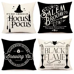 4 Pieces Halloween Decor Pillow Covers 18x18 Halloween Decorations Hocus Pocus Farmhouse Saying White Black Outdoor Fall Pillows Decorative Throw Cushion Case for Home Couch TH118-18