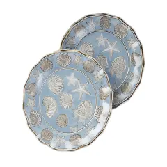 14 1/4 Inch Diameter Seashell Design Round Platter Blue