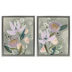 Stupell Industries Abstract Purple Floral Arrangement Framed Floater Canvas Wall Art Gray Floater Frame