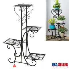 Non-Slip 4 TIER Metal Shelves Flower Pot Plant Stand Indoor Outdoor Garden Patio