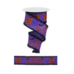 2.5"x10yd Happy Halloween Wired Ribbon - Festive Halloween Craft and Decoration Ribbon- Purple/Orange/Black Wired Seasonal Ribbon - RG88346A