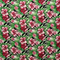 1 Yard Multicolor Hibiscus Fabric, 100% Polyester 60" Wide Black & Green