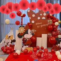 Red Party Hanging Paper Fans DIY Set，12pcs Set Paper Fans Set Hanging Pinwheels Fan DIY Paper Craft for Wedding Birthday Christmas Party Decoration Hanging Paper Fan Flower Decoration (Pool Red)&hellip;