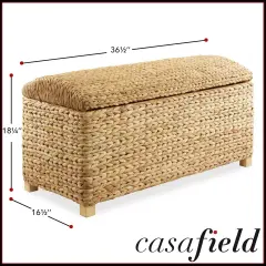 36" Storage Chest Trunk w/ Curved Lid, Safety Hinge in Water Hyacinth Wicker Natural