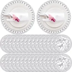 50 Pieces 13" Floral Place Mats, Disposable Round Retro Theme Placemats Nonslip Paper Table Mats for Dinner Wedding Party Decor