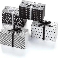 Small Black & White Gift Boxes with Lids & Ribbons (20 Pack) 8&rdquo; x 4&rdquo; Cute Decorative Treat Boxes Empty