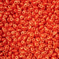 Matubo 2-Hole Czech Glass Opaque Luster Superduo Beads, 100g Coral Red Stardust