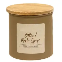 Buttery Maple Syrup Scented Candle with Wooden Lid, 14oz Tan Glass Jar