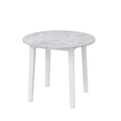 Rubber Wood Round Dining Table with Marble Top, Safe Corners and Easy Assembly White