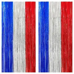 XtraLarge Red White and Blue Streamers - 3.2x8 Feet, Pack of 2 red White and Blue Decorations | Election Party Decorations | Red White and Blue Fringe Curtain, Graduation Decorations 2025
