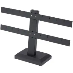 Plymor Black Faux Leather Double T-Bar, Eight Pair Earring Display Stand, 10.25" W x 6.5" H