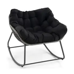 Rattan Metal Rocking Egg Chair with Cushion for Patio and Indoor Black
