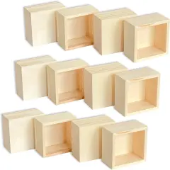24 Pack 4 Inch Square Wood Box Unfinished Small Wooden Boxes for Crafts (Outer 4.1x 4.1x 2.4 in,Interior 3.5 x 3.5 x 2.3 in)