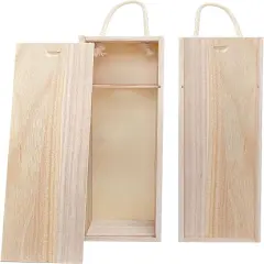 2-Pack Wooden Wine Box Single Bottle Natural Wood Case with Twine Handle for Crafts Gifts