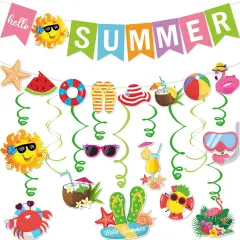 Summer Party Decorations Colorful Hello Summer Banner Summer Beach Pool Hanging Swirls Summer Vacation Garland Pool Summer Holiday Beach Party Decorations Supplies