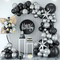 Red Black White Balloon Arch Kit Latex Balloon Silver