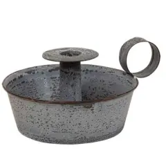 Grey Weathered Zinc Tapered Pan Candle Holder and Antique Charm