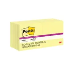 Post-it&reg; Super Sticky Notes 654-10SSCY,Canary Yellowk, 10/Pack, 3x3 (7.62 cm x 7.62 cm), 100% PEFC, SGSCH-PEFC-COC-110078
